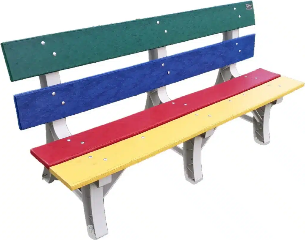 BANCO DE JARDIM MADEIRA PLÁSTICA MACIÇA COLORIDO COM 3 LUGARES E 4 TÁBUAS 100% RECICLADO 1,50M / LC-01C