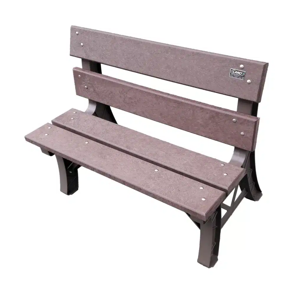 BANCO DE JARDIM MADEIRA PLÁSTICA MACIÇA REFORÇADA MARROM COM 2 LUGARES E 4 TÁBUAS 100% RECICLADO 1M / LC-02