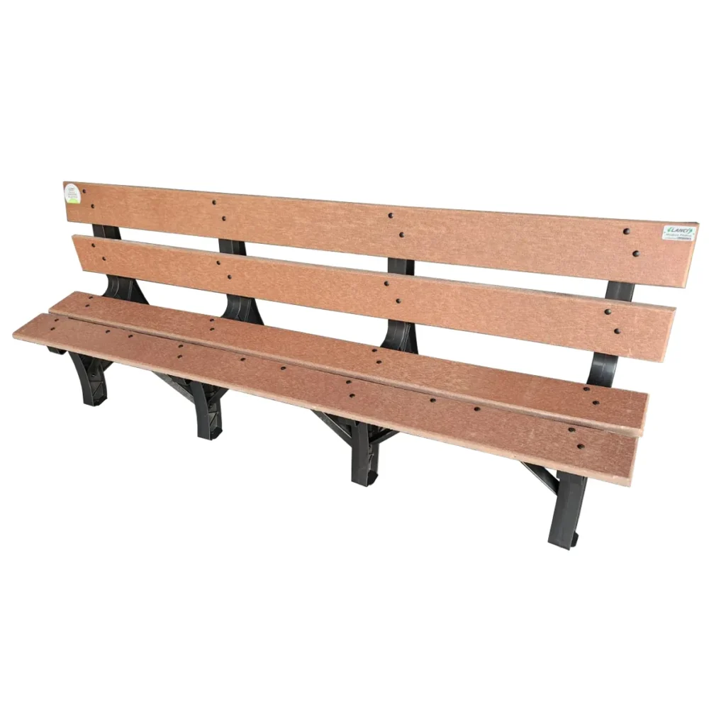 BANCO DE JARDIM MADEIRA PLÁSTICA MACIÇA REFORÇADA MARROM COM 3 LUGARES E 4 TÁBUAS 100% RECICLADO 2M / LC-01A
