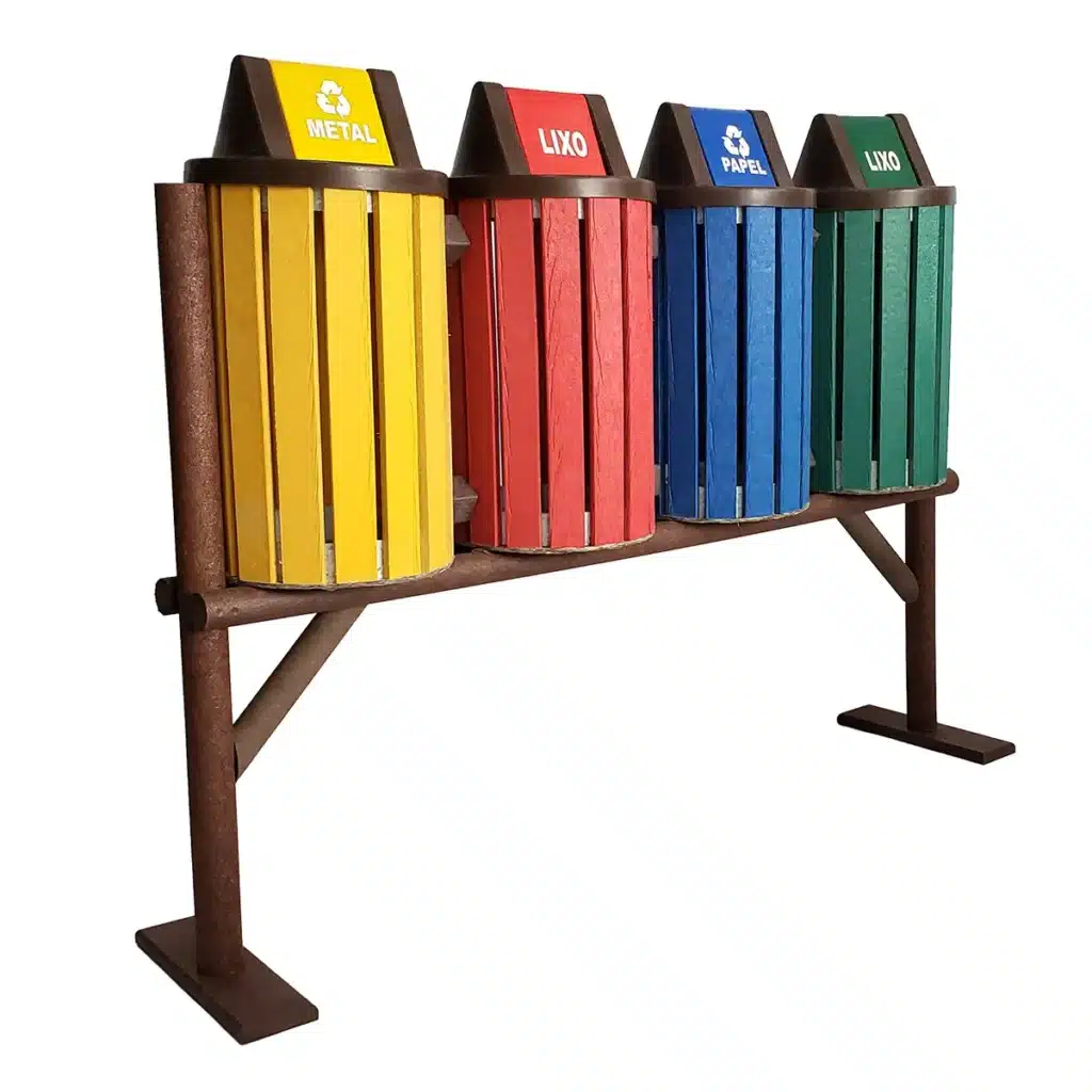 LIXEIRA EM MADEIRA PLÁSTICA MACIÇA COLORIDA LINHA LÁPIS 100% RECICLADA 1,35M / LC-28L