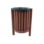 LIXEIRA REDONDA INDIVIDUAL EM MADEIRA PLÁSTICA MACIÇA MARROM COM DOIS PÉS 100% RECICLADA 50CM / LC-29