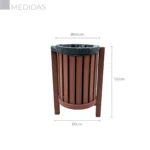 LIXEIRA REDONDA INDIVIDUAL EM MADEIRA PLÁSTICA MACIÇA MARROM COM DOIS PÉS 100% RECICLADA 50CM / LC-29