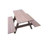 MESA DE PIQUENIQUE EM MADEIRA PLÁSTICA MACIÇA MARROM COM FURO PARA GUARDA-SOL 100% RECICLADA 1,48M / LC-06