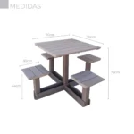 MESA QUADRADA EM MADEIRA PLÁSTICA MACIÇA MARROM COM 04 BANCOS ACOPLADOS 100% RECICLADA 1,5M / LC-08